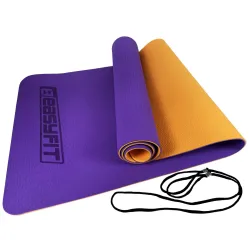 Коврик для йоги и фитнеса EasyFit TPE+TC 6 мм двухслойный фиолетовый-оранжевый - Robinzon.ua