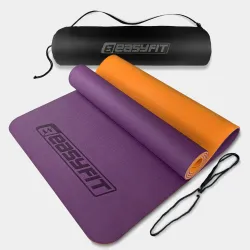 Килимок для йоги та фітнеса EasyFit TPE+TC 6мм двошаровий + Чохол фіолетовий з помаранчевим - Robinzon.ua