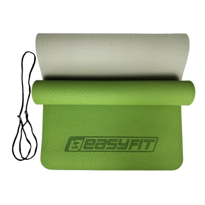 Килимок для йоги та фітнесу EasyFit TPE+TC 6мм двошаровий зелений-сірий - 1 - Robinzon.ua