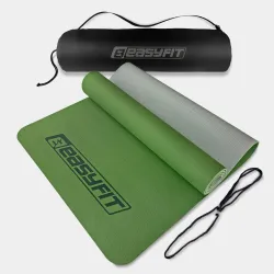 Килимок для йоги та фітнеса EasyFit TPE+TC 6мм двошаровий + Чохол зелений з сірим - Robinzon.ua