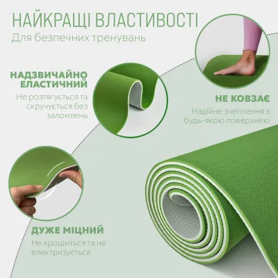 Килимок для йоги та фітнеса EasyFit TPE+TC 6мм двошаровий + Чохол зелений з сірим - 2 - Robinzon.ua