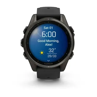 Смарт-годинник Garmin Fenix 8 – 43 мм, AMOLED Sapphire, титан з DLC-покриттям Carbon Gray та силіконовим ремінцем чорного/сірого кольору - 1 - Robinzon.ua