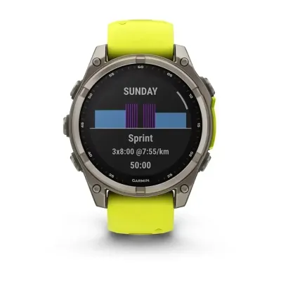 Смарт-годинник Garmin Fenix 8 – 47 мм, Solar Sapphire, титан з яскраво-жовтим/графітовим силіконовим ремінцем - 3 - Robinzon.ua
