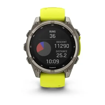 Смарт-годинник Garmin Fenix 8 – 47 мм, Solar Sapphire, титан з яскраво-жовтим/графітовим силіконовим ремінцем - 8 - Robinzon.ua