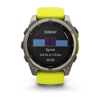 Смарт-годинник Garmin Fenix 8 – 51 мм, Solar Sapphire, титан з яскраво-жовтим/графітовим силіконовим ремінцем - 3 - Robinzon.ua