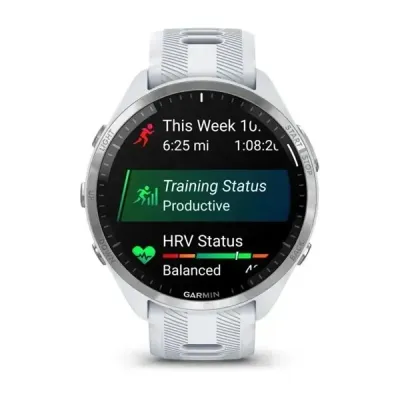 Смарт-часы Garmin Forerunner 965 с титановым безелем, белым корпусом и бело-серым силиконовым ремешком - 1 - Robinzon.ua