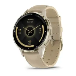 Смарт-годинник Garmin Venu 3s, золотистий сталевий безель з корпусом французького сірого кольору та шкіряним ремінцем - Robinzon.ua