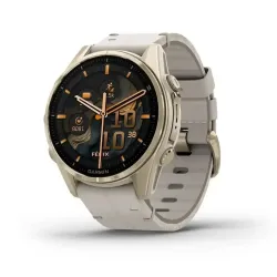 Смарт-годинник Garmin Fenix 8 – 43 мм, AMOLED Sapphire, золотистий зі шкіряним ремінцем кольору сірий вапняк - Robinzon.ua