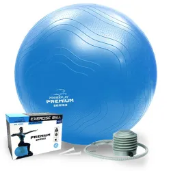 М'яч для фітнесу (фітбол) укріплений PowerPlay 4000 &Oslash;65 cm Premium Gymball Anti-Burst Синій + насос - Robinzon.ua