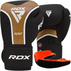 Боксерські рукавиці RDX AURA PLUS T-17 Black Golden 10 унцій (капа в комплекті) - Robinzon.ua