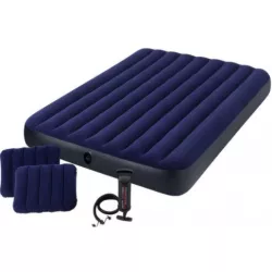 Матрас двухместный надувной с 2 подушками и ручным насосом Intex Classic Downy Airbed 64765 152х203х25 см Blue (011057) - Robinzon.ua