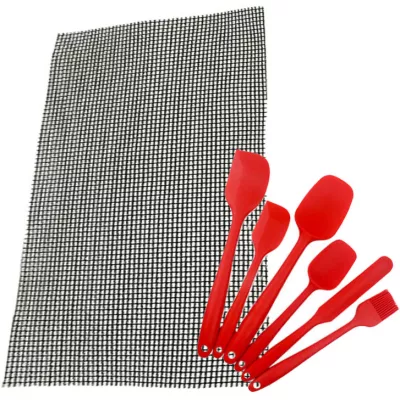 Антипригарный коврик-сетка для BBQ 40х33 см и Набор кухонных принадлежностей 6 в 1 Red (n-1208) - Robinzon.ua