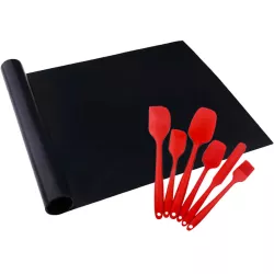 Комплект антипригарный коврик для BBQ Черный и Набор кухонных принадлежностей 6 в 1 Красный (n-1223) - Robinzon.ua