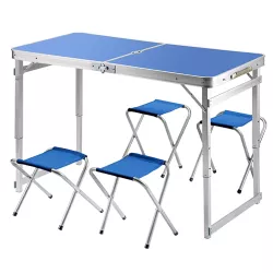 Складной туристический усиленный стол Easy Campi с зонтом 1.8м и 4 складных стула для пикника в чемодане Синий + Складной мангал Grizly - Robinzon.ua