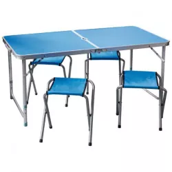 Раскладной туристический стол Easy Campi для пикника со стульями складной стол и 4 стула Синий+Гамак мексиканский+Мангал раскладной - Robinzon.ua