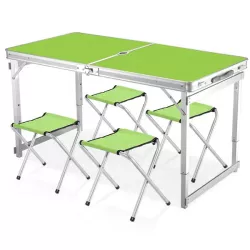 Раскладной туристический стол Easy Campi для пикника со стульями усиленный складной стол и 4 стула Зеленый + Палатка 2х1.5х1.1м Сине зеленый - Robinzon.ua