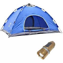 Автоматическая палатка Camping Spot 4-х местная водонепроницаемая Синяя+Фонарь для кемпинга SB-9688Solar - Robinzon.ua