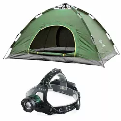 Автоматическая палатка туристическая 6ти местная Easy-Camp Зеленая + Налобный фонарь - Robinzon.ua