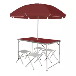 Набор туристический раскладной стол со стульями с зонтом 1.8 м Easy Campi в чемодане Коричневый - OP 561651 - Robinzon.ua