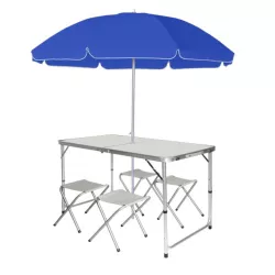 Набор туристический раскладной стол со стульями с зонтом 1.8 м Easy Campi в чемодане Белый - Robinzon.ua