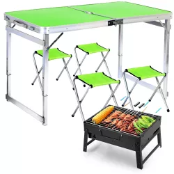 Раскладной стол с зонтом Easy Campi 1.8м для пикника со стульями усиленный складной стол и 4 стула Зеленый+Мангал - Robinzon.ua