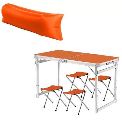 Складной туристический стол и 4 складных стула Easy Campi Оранжевый + Надувной гамак-шезлонг Оранжевый - Robinzon.ua