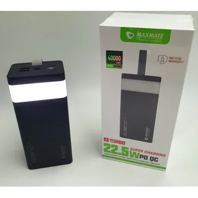 Повербанк turbo з LED ліхтариком Maxmate зі швидкою зарядкою 40000mAh USB/MicroUSB/Type-C MMP40KP 22.5W Чорний - 5 - Robinzon.ua