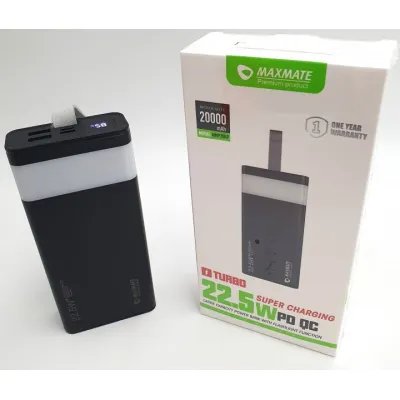 Повербанк turbo з LED ліхтариком Maxmate зі швидкою зарядкою 20000mAh 2USB MMP20KP 22.5W Чорний - 4 - Robinzon.ua