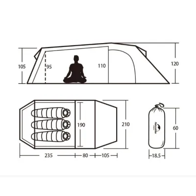Тримісний намет Naturehike Opalus 3 tunnel tent помаранчевий NH17L001-L - 4 - Robinzon.ua