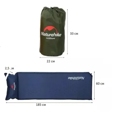 Килимок самонадувний Naturehike розмір 185 x 60 см блакитний NH15Q002-D - 1 - Robinzon.ua