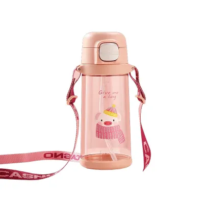 Пляшка для води CASNO 690 мл KXN-1219 Рожева (Свинка) з соломинкою - 2 - Robinzon.ua
