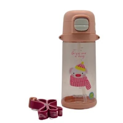 Пляшка для води CASNO 690 мл KXN-1219 Рожева (Свинка) з соломинкою - 3 - Robinzon.ua
