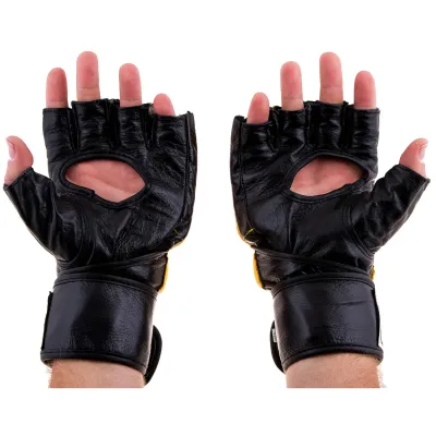 Рукавички для змішаних єдиноборств MMA Everlast шкіра, розмір L. Жовтий. Шкіра - 1 - Robinzon.ua