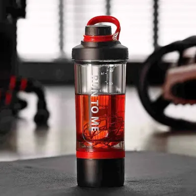 Шейкер спортивний з контейнером Casno 600 мл KXN-1199 з вінчиком Сірий/Червоний - 1 - Robinzon.ua