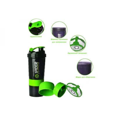 Шейкер спортивний EasyFit Spider 0,5 л Чорно-зелений - 1 Шейкер спортивний EasyFit Spider 0,5 л Чорно-зелений - 1 - Robinzon.ua
