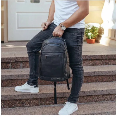 Кожаный мужской  рюкзак для ноутбука и поездок Tiding Bag D3-93438 черный - 6 - Robinzon.ua