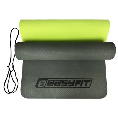 Коврик для йоги и фитнеса EasyFit TPE+TC 6 мм двухслойный черный-зеленый - 1 - Robinzon.ua