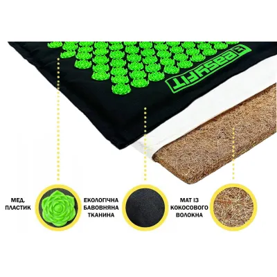 Массажный коврик EasyFit AcuRelax с иголками (аппликатор Кузнецова) черно-зеленый - 3 - Robinzon.ua