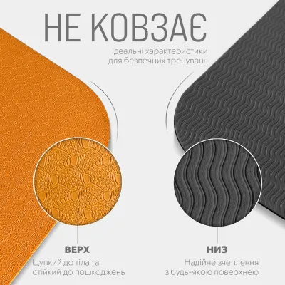 Коврик для йоги и фитнеса EasyFit TPE+TC 6 мм двухслойный + Чехол оранжевый с черным - 3 - Robinzon.ua