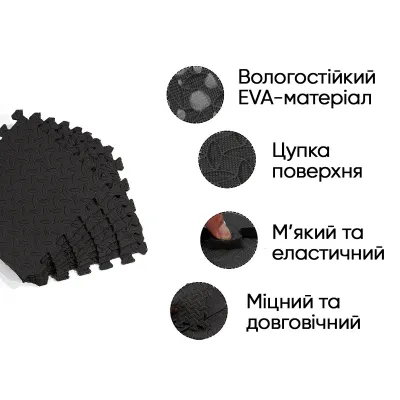 Татамі мат EasyFit 8 шт (30х30х1 см) хвіст ластівки чорний - 1 Татамі мат EasyFit 8 шт (30х30х1 см) хвіст ластівки чорний - 1 - Robinzon.ua