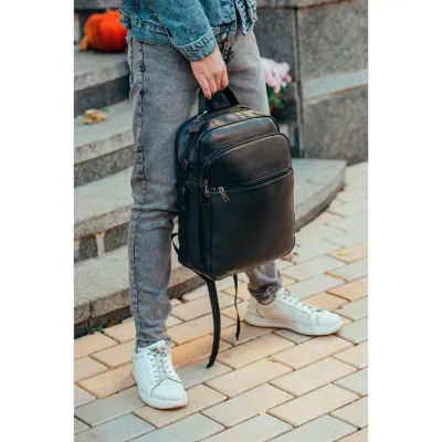 Чоловічий шкіряний рюкзак для поїздок і прогулянок Tiding Bag B72-57357 чорний - 3 - Robinzon.ua