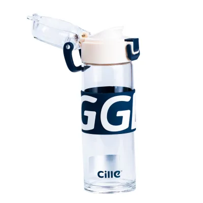 Пляшка для води 460 (мл) скляна прозора з пластиковою кришкою 22 (см) спортивна Білий - 1 - Robinzon.ua