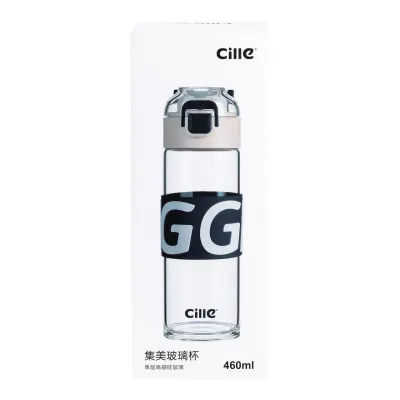 Пляшка для води 460 (мл) скляна прозора з пластиковою кришкою 22 (см) спортивна Білий - 3 - Robinzon.ua