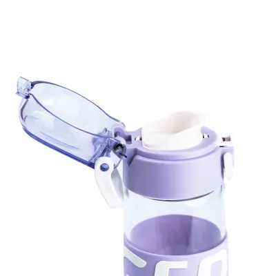 Пляшка для води 460 (мл) скляна прозора з пластиковою кришкою 22 (см) спортивна Фіолетовий - 3 - Robinzon.ua