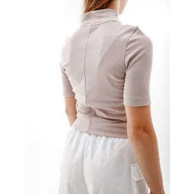 Жіноча Футболка Nike W NSW ESSNTL RIB MOCK SS TOP Бежевий  S (7dDV7958-272 S) - 1 - Robinzon.ua