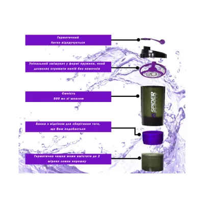 Шейкер спортивний EasyFit Spider 0,5 л Чорно-фіолетовий - 2 - Robinzon.ua