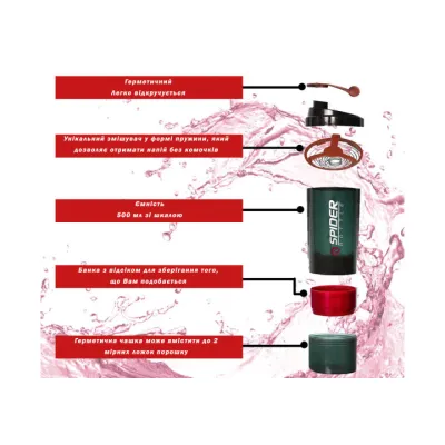 Шейкер спортивный EasyFit Spider 0,5 л Черно-красный - 2 - Robinzon.ua