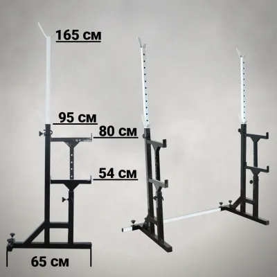 Стійки під штангу 40 на 40 мм зі страхувальними упорами, брусами та штирями для зберігання блінів - 3 Стійки під штангу 40 на 40 мм зі страхувальними упорами, брусами та штирями для зберігання блінів - 3 - Robinzon.ua