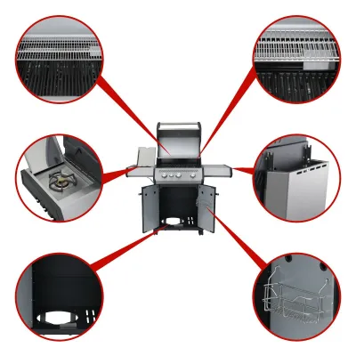 Газовый гриль SANTOS S-301 Black, с боковым горелкой, черный 900235. - 6 - Robinzon.ua