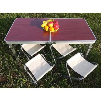 Раскладной туристический стол для пикника со стульями Easy Campi Коричневый+Фонарь для кемпинга XF-5800T - 2 - Robinzon.ua